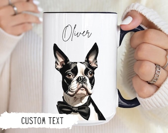 Personalized Boston Terrier Christmas Mug Dog Coffee Cup Boston Terrier Gifts Winter Custom Pet Gift Dog Mom Name Gift