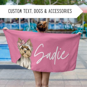 Personalized Yorkshire Terrier Beach Towel,Custom Yorkie Pool Towel,Yorkshire Terrier Owner Gift,Yorkie Mom Gift,Yorkie Dad Gift,Yorkie Dog
