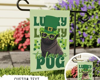 Personalized Pug St. Patrick's Garden Flag,Black Pug St. Patty's Coquette Outdoor Sign,Custom Pet Owner Gift,Dog Mom,Dog Lover,Funny Irish