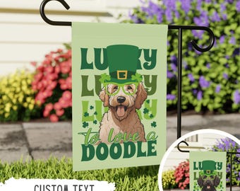 Personalized Goldendoodle St. Patrick's Garden Flag,Black Doodle St. Patty's Coquette Outdoor Sign,Custom Pet Owner Gift,Dog Mom,Dog Lover