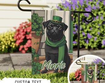 Personalized Pug St. Patrick's Garden Flag,Black Pug St. Patty's Coquette Outdoor Sign,Custom Pet Owner Gift,Dog Mom,Dog Lover