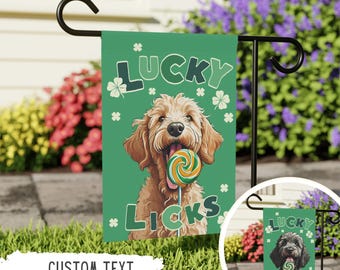 Personalized Goldendoodle St. Patrick's Garden Flag,Black Doodle St. Patty's Coquette Outdoor Sign,Custom Pet Owner Gift,Dog Mom,Dog Lover