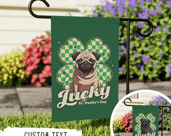 Personalized Pug St. Patrick's Garden Flag,Black Pug St. Patty's Coquette Outdoor Sign,Custom Pet Owner Gift,Dog Mom,Dog Lover