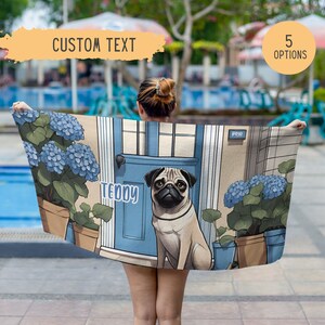 Toalla de playa de carlino personalizada, Toalla de piscina de carlino personalizada, Regalo de propietario de pug, Regalo de mamá pug, Regalo de papá pug, Amante de pug, Regalo de pug lindo, Regalo de pug, Perro pug