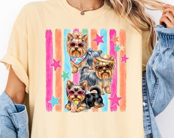 Preppy Summer Stripe Yorkshire Terrier Shirt,Bright and Colorful Yorkie Tee,Yorkie Lover T-shirt,Yorkshire Terrier Mom tShirt