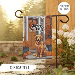 Bandeira de Halloween personalizada para Golden Retriever, bandeiras de jardim para cães, presentes para Golden Retriever, presente personalizado para animais de estimação no outono, decoração para áreas externas para cães, presente para mães de cães