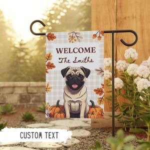 Personalized Pug Halloween Flag Miniature Pug Garden Flags Pug Gift Fall Custom Pet Gift Dog Mom Outdoor Sign Yard Decor Pug Owner Gifts