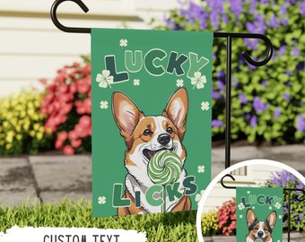 Personalized Corgi St. Patrick's Garden Flag,Corgi St. Patty's Coquette Outdoor Sign,Custom Pet Owner Gift,Dog Mom,Dog Lover,Funny irish