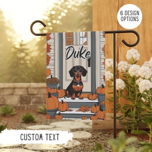 Personalized Dachshund Halloween Garden Flag Custom Dog Flags Doxie Owner Gift With Name Dog Mom Present Fall Decor Autumn Decorations Yard