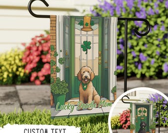 Personalized Goldendoodle St. Patrick's Garden Flag,Black Doodle St. Patty's Coquette Outdoor Sign,Custom Pet Owner Gift,Dog Mom,Dog Lover