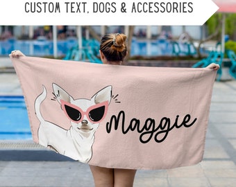 Personalized Chihuahua Dog Beach Towel,Custom Chihuahua Pool Towel,Chihuahua Owner Gift,Chihuahua Mom Gift,Chihuahua Dad Gift