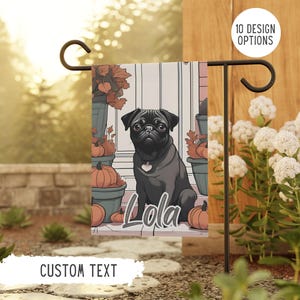 Personalized Name Pug Halloween Garden Flag,Custom Fall Dog Flags,Autumn Outdoor Decor,Pet Owner Gift,Puppy Mom Gifts,Dad Present,Cute Pugs