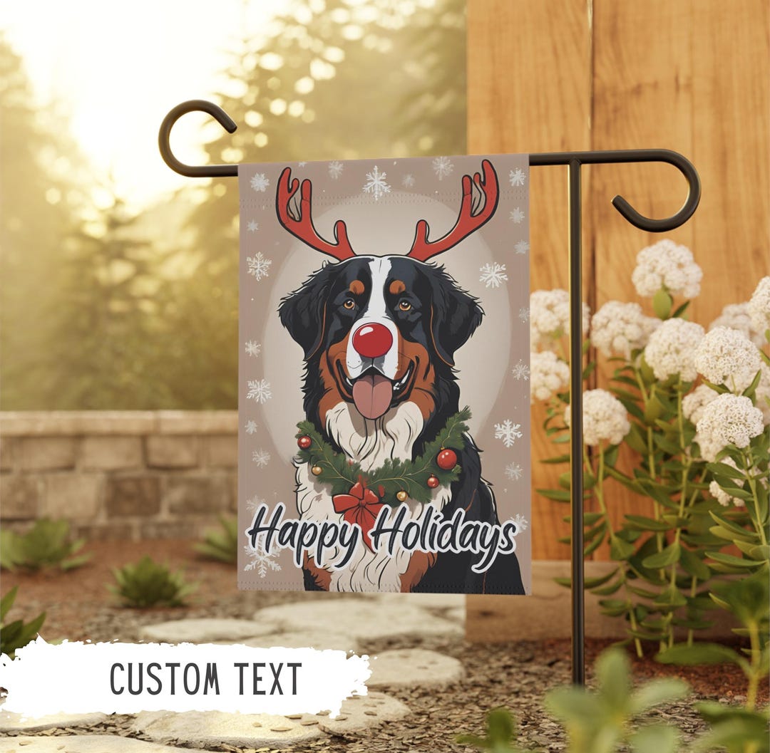 Personalized Bernese Mountain Dog Christmas Flag Berner Garden Flag