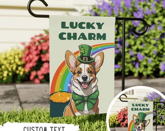 Personalized Corgi St. Patrick's Garden Flag,Corgi St. Patty's Coquette Outdoor Sign,Custom Pet Owner Gift,Dog Mom,Dog Lover,Funny Irish