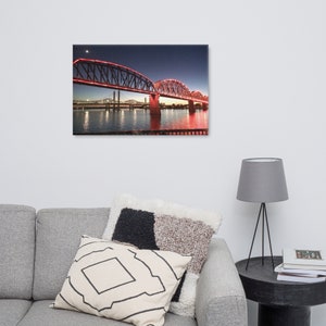 Captivating "Louisville Kentucky Bridges under a Full Moon" Canvas Print – a masterpiece that transports you to a night of enchantment