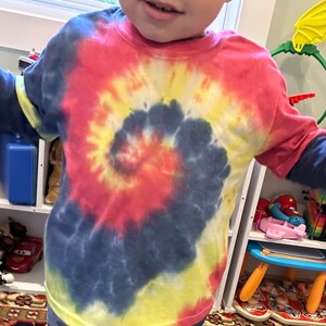Toddler/Youth Spiral Tie dye T shirt, colorful tie dye, yellow, blue, red, Hanes t shirt, Gildan tshirt , soft tie dye t shirt , kids tshirt