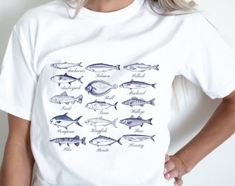 Vintage Fish Species Baby tee, Comfort Colors Tattoo Fish Tee  Aesthetic Trendy Summer Fish Shirt Cute Fishing Tshirt Summer Fish Lover gift