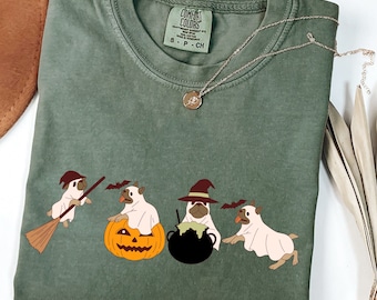 Halloween Pug Comfort Colors shirt Ghost Dogs Tee Halloween Dog Cute t-shirt Dog Lover gift Cute pug shirt Halloween gift pug owner