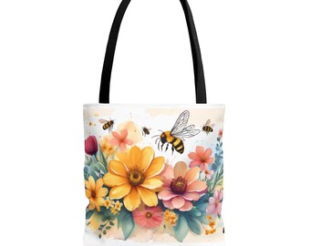 Floral Bienen Einkaufstasche - Botanical Print Market Shopper