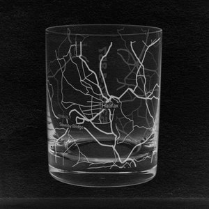 Halifax [UK] Stadtplan Rocks Glass | Graviertes Whiskyglas | Geätzte Scotch Gläser