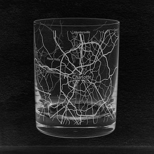 Charlotte [NC] City Map Rocks Glass | Engraved Whiskey Glass | Etched Scotch Glasses | by FineBruh