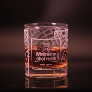 Wo mein Küchenchef Whisky-Glas + benutzerdefinierte Karte | 100% SB | Etched Rocks Brille | Self-Crop Map Maker Werkzeug | Fun, Cool, Einzigartig