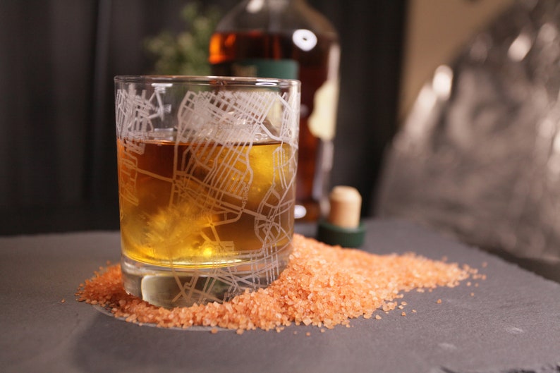 Custom Map Whiskey Glasses 100% Self Serve Etched Rocks Glasses Self-Crop Map Maker Tool City / Elevation Map image 1