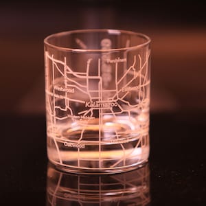 Kalamazoo [MI] Map Rocks Glass | Engraved Whiskey Glass | Etched Scotch Glasses | by FineBruh