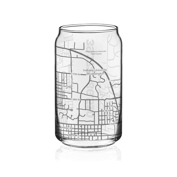 Indiana University Bloomington Campus Map Can Shaped Cups | Engraved Glass | Graduation Glasses | Alumni Glasses