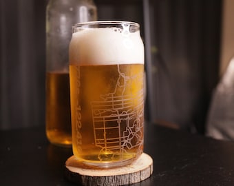 Custom City Map Can Shaped Cups With Proof | Engraved Beer / Coffee Glasses | BeerBruh