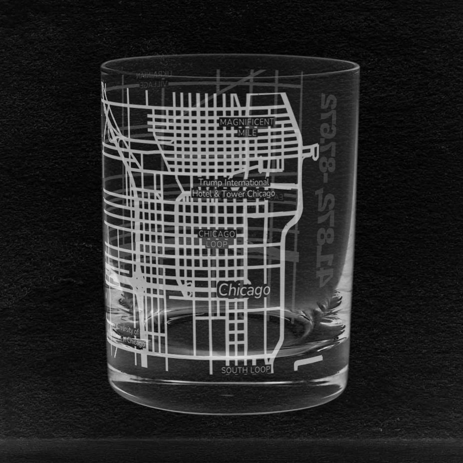 Chicago City Map Rocks Glass | Engraved Whiskey Glass | Etched Scotch ...