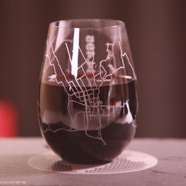 Custom Map Etched Stemless Crystal | Wine Glass  | Self-Crop City / Elevation Map