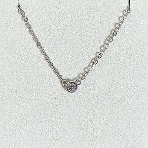 Bezel Set Round Cut 0.1ct. Moissanite Diamond Solitaire Pendant Necklace, Silver Color, Adjustable-Length