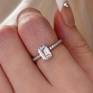Classic Baguette Cut 1ct. Zircon Diamond Ring, Wedding Engagement Ring, Silver Color