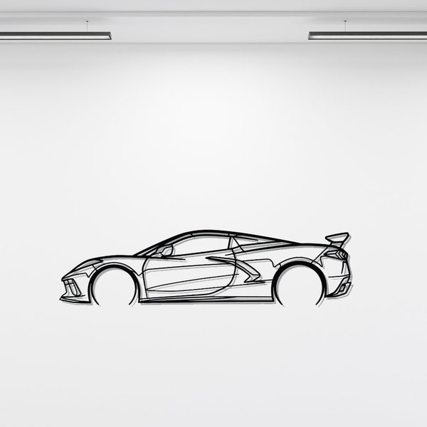 Corvette C8 HTC Silhouette Car Metal Wall Art, Garage Wall Decor, Automotive Sign, Gift For Him, Decor Of Car, Personalized Gift