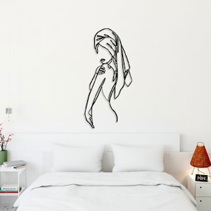 Woman Metal Bathroom Wall Decor, Minimalist Line Art, Modern Home Decor, Metal Wall Art, Minimalist Female Body Wire Art, Housewarming Gift
