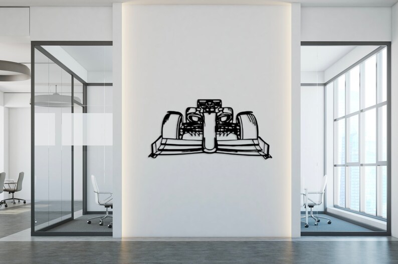 Formule 1 front silhouet auto metalen muur kunst, Mustang garage muur decor, automotive teken, cadeau voor hem, decor van auto, gepersonaliseerd cadeau afbeelding 3