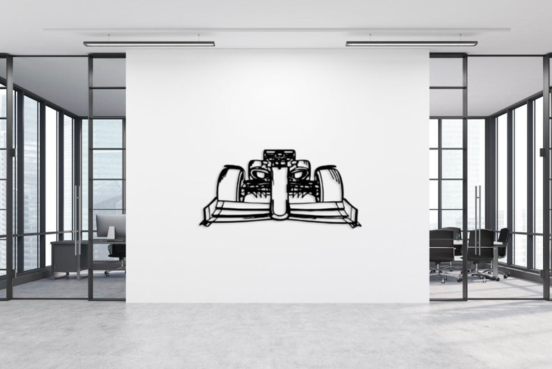 Formule 1 front silhouet auto metalen muur kunst, Mustang garage muur decor, automotive teken, cadeau voor hem, decor van auto, gepersonaliseerd cadeau afbeelding 1