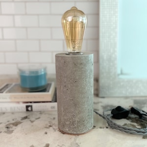 Gray loft style concrete table lamp with dimmable retro bulb