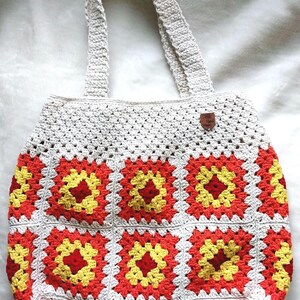 Handmade Bag, Crochet White Yellow Orange Red Colors, Satin Lining Inside, Only 1 in the World,Shoulder Bag,Special Design (Free Shipping)