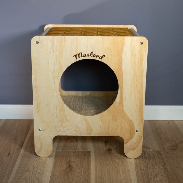 Amber Cat house, cat bed, side table, decorative cat nest, wooden cat house, cat furniture, Cat sleeping nest, cat hideout