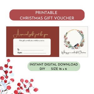 Christmas Gift voucher printable I Print at home I Festive Gift Certificate I Instant Digital download I DIY gift card
