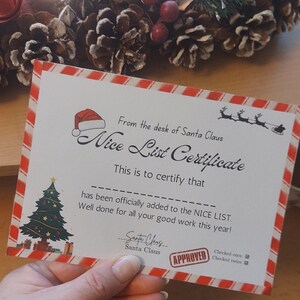 Certificado Lista Bonita Imprimible I Carta Oficial de Papá Noel Papá Noel I Descarga instantánea I Correo de Santa I Certificado de Navidad