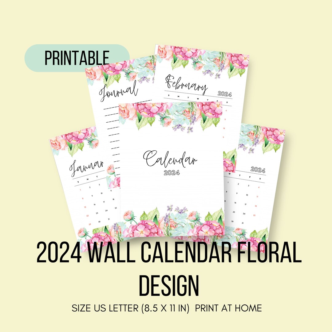 2024 Wall Calendar Printable Floral Design I Flower Calendar I Monthly ...
