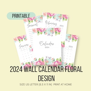 2024 Wall Calendar Printable Floral Design I Flower Calendar I Monthly Calendar I Art Calendar I Print at home I Pretty artsy