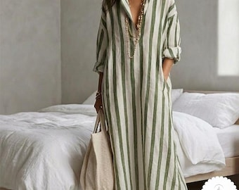 Boho Maxi Dress for Women, Vintage Striped Printed Loose Kaftan Beach Long Dress, Summer Holiday Party Casual Flowy Wear