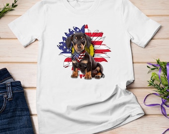 Sunflower American Flag Dachshund Dog Lovers 4th Of July T-shirt Sweatshirt