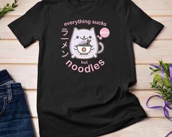 Pastel Goth Ramen Noodle Cat T Shirt - Anime Kawaii Gift T-Shirt Sweatshirt