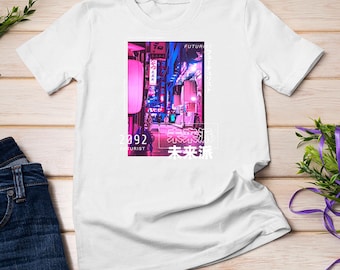 Sudadera con capucha y camiseta con estampado gráfico estético de la calle japonesa Cyberpunk de Tokio