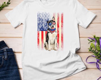 Siberische husky Amerikaanse vlag 4 juli patriottische hondenliefhebber T-shirt sweatshirt